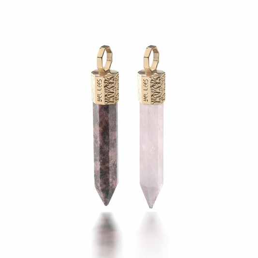 Zawieszki z Rodonitem i Kawrcem Różowym dla Niej i dla Niego - Mosiądz pozłacany