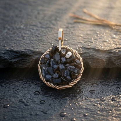 Amulet tensorowy z Obsydianem Śnieżnym – Mosiądz pozłacany