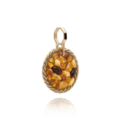 Miedziany amulet tensorowy z bursztynem – pokryty złotem