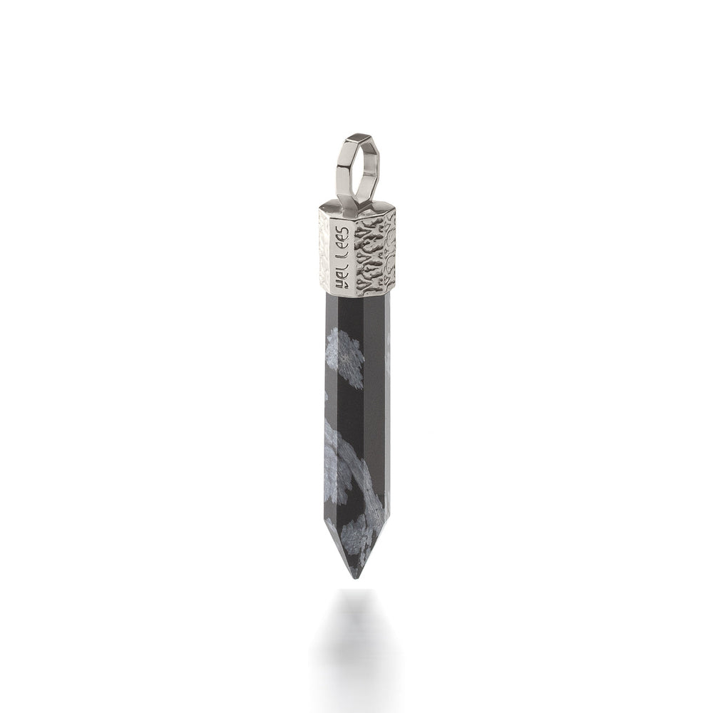 Pandantiv obsidian de zăpadă – argint 925 placat cu platină